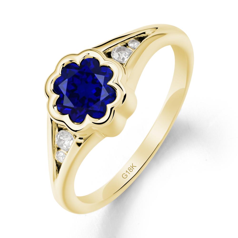 Bezel Setting Split Band Sapphire Ring - LUO Jewelry #metal_18k yellow gold