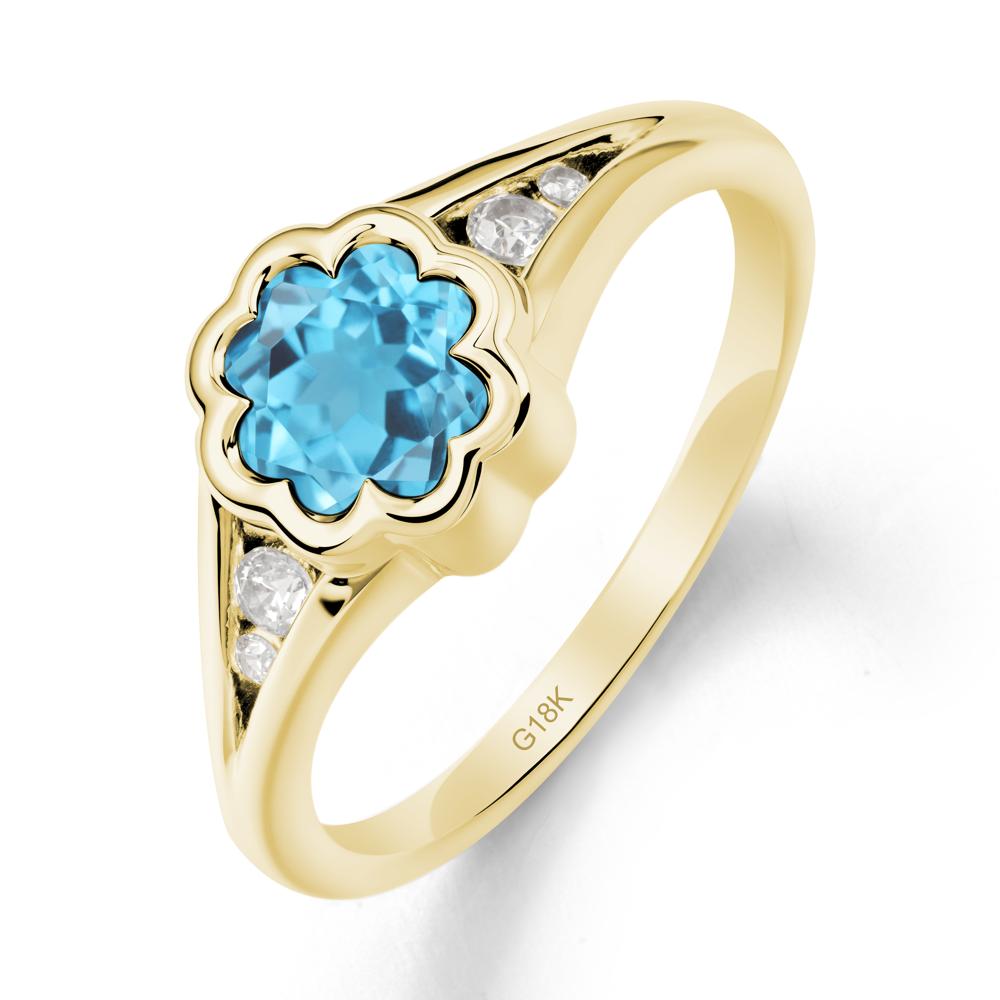 Flower Shaped Swiss Blue Topaz Ring with Bezel Setting - LUO Jewelry #metal_18k yellow gold