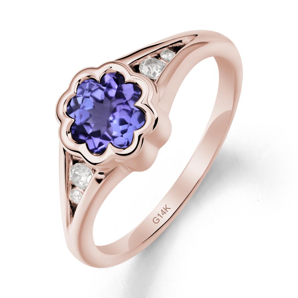 Bezel Setting Split Band Tanzanite Ring - LUO Jewelry #metal_14k rose gold