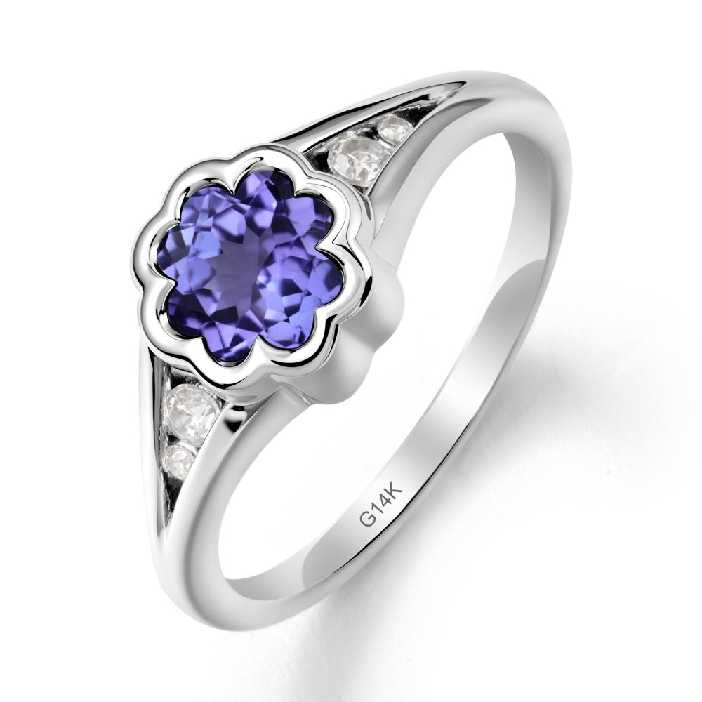 Bezel Setting Split Band Tanzanite Ring - LUO Jewelry #metal_14k white gold