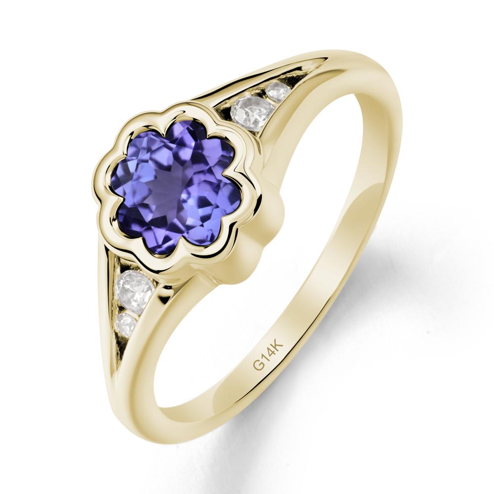 Bezel Setting Split Band Tanzanite Ring - LUO Jewelry #metal_14k yellow gold