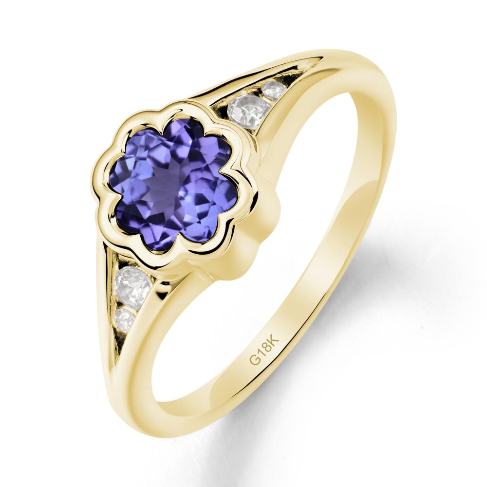 Bezel Setting Split Band Tanzanite Ring - LUO Jewelry #metal_18k yellow gold