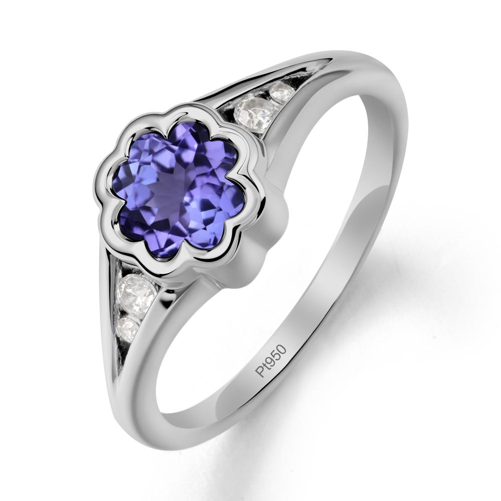 Bezel Setting Split Band Tanzanite Ring - LUO Jewelry #metal_platinum