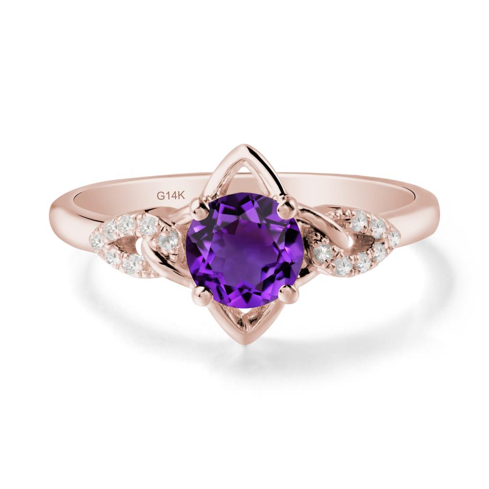 Round Amethyst Ring with Geometric Line - LUO Jewelry #metal_14k rose gold