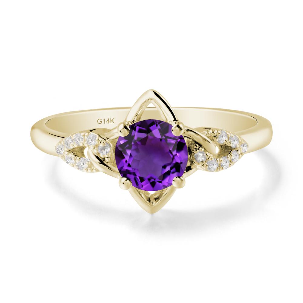 Round Amethyst Ring with Geometric Line - LUO Jewelry #metal_14k yellow gold