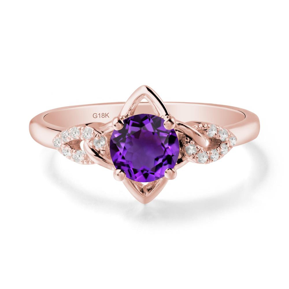Round Amethyst Ring with Geometric Line - LUO Jewelry #metal_18k rose gold