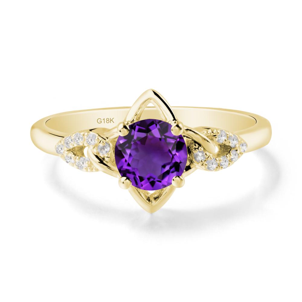 Round Amethyst Ring with Geometric Line - LUO Jewelry #metal_18k yellow gold