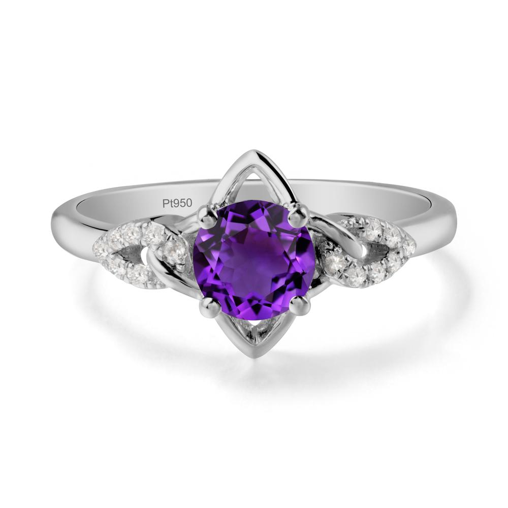 Round Amethyst Ring with Geometric Line - LUO Jewelry #metal_platinum