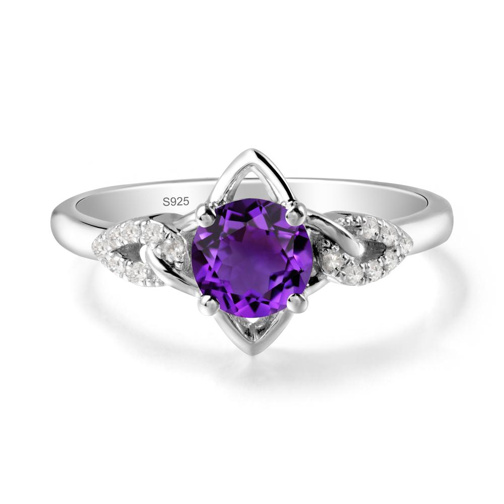 Round Amethyst Ring with Geometric Line - LUO Jewelry #metal_sterling silver