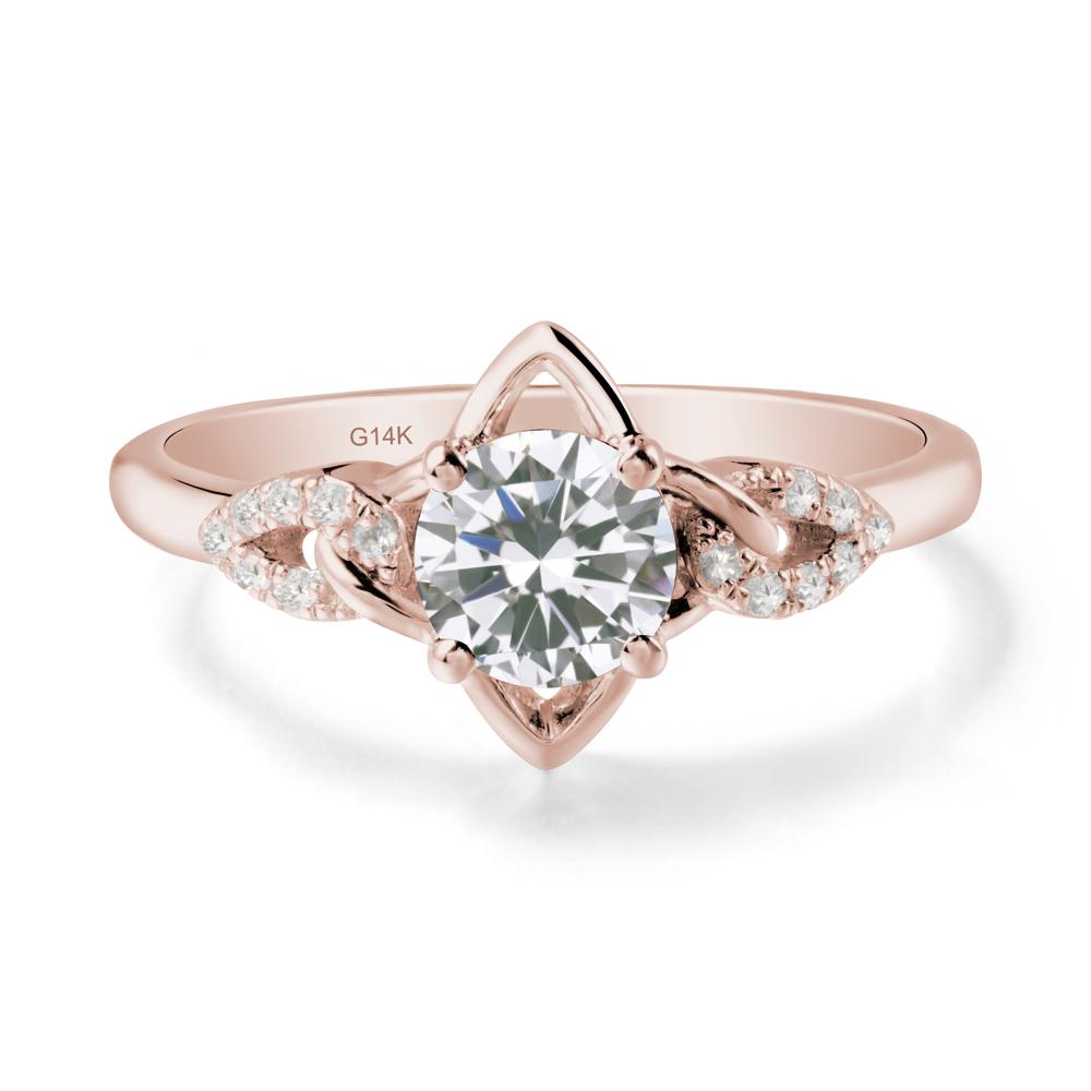 Round Cubic Zirconia Ring with Geometric Line - LUO Jewelry #metal_14k rose gold