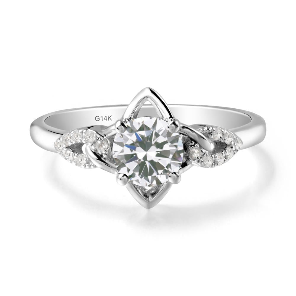 Round Cubic Zirconia Ring with Geometric Line - LUO Jewelry #metal_14k white gold