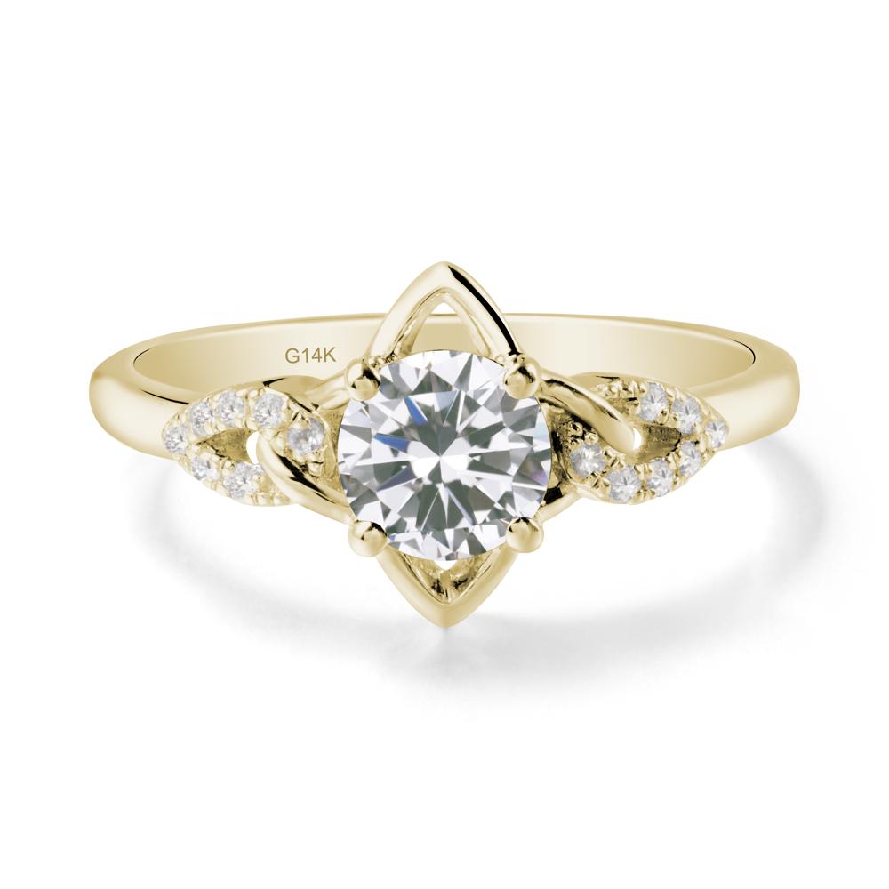 Round Cubic Zirconia Ring with Geometric Line - LUO Jewelry #metal_14k yellow gold