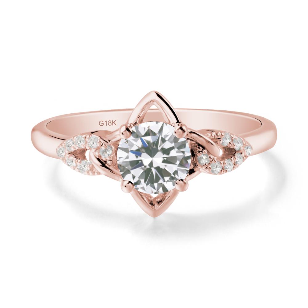Round Cubic Zirconia Ring with Geometric Line - LUO Jewelry #metal_18k rose gold