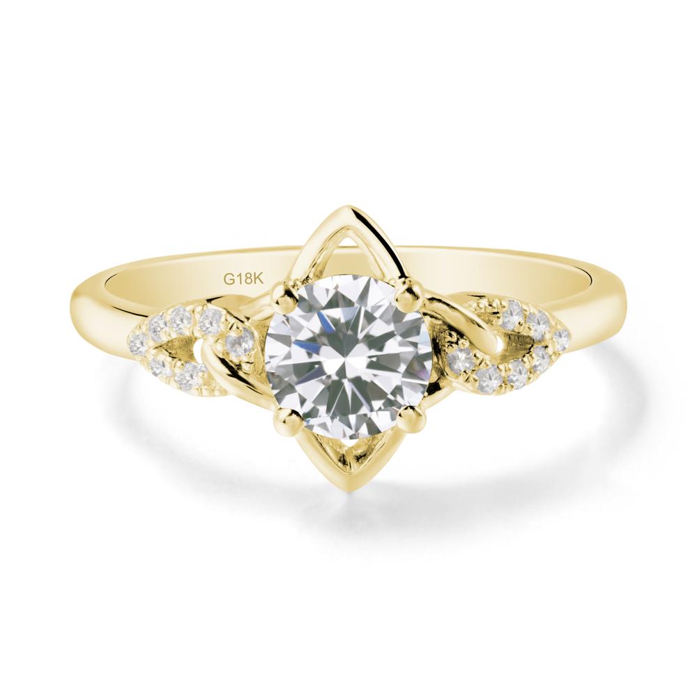 Round Cubic Zirconia Ring with Geometric Line - LUO Jewelry #metal_18k yellow gold