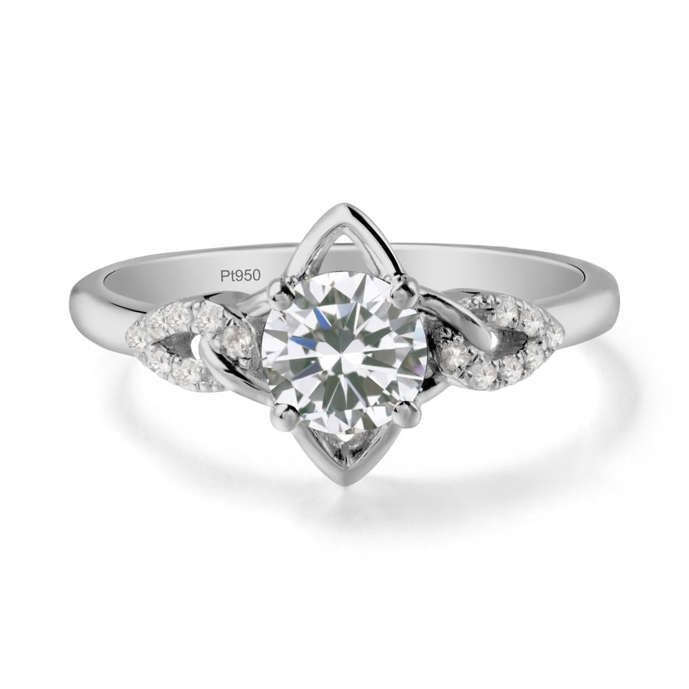 Round Cubic Zirconia Ring with Geometric Line - LUO Jewelry #metal_platinum