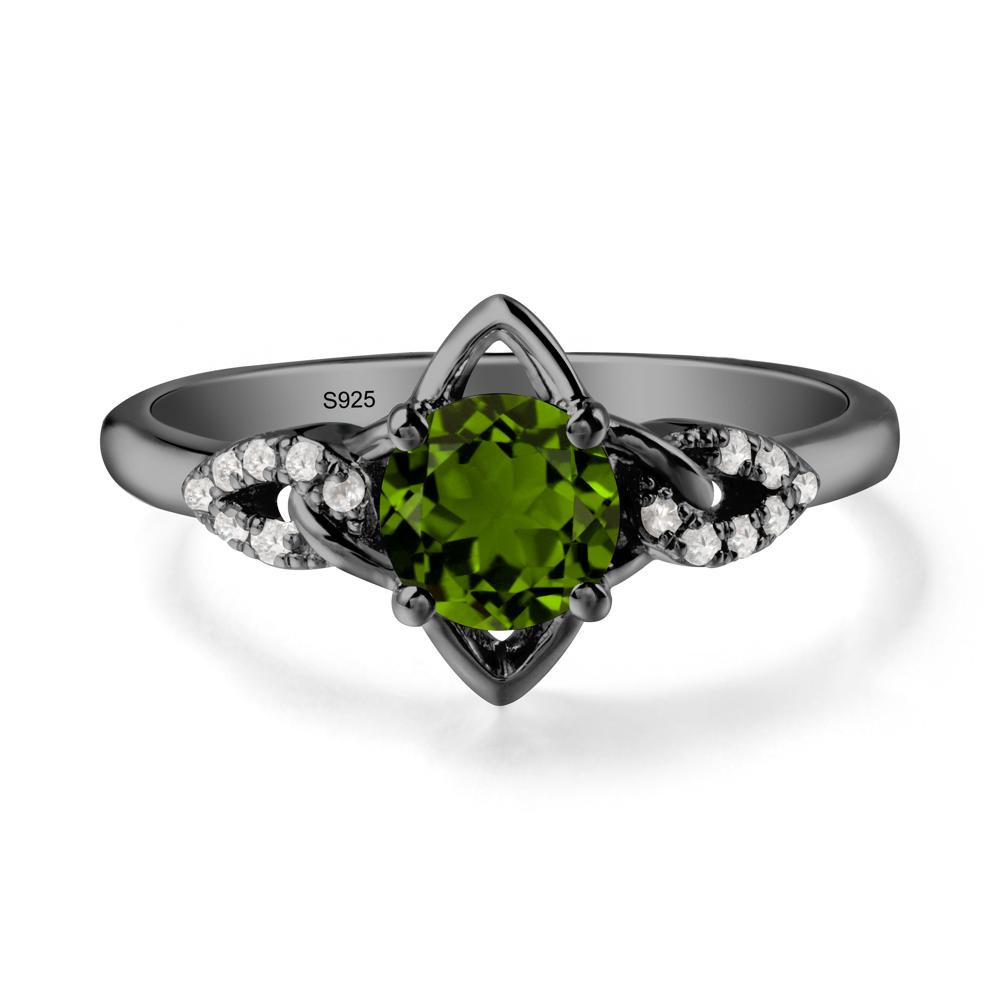 Round Diopside Ring with Geometric Line - LUO Jewelry #metal_black finish sterling silver