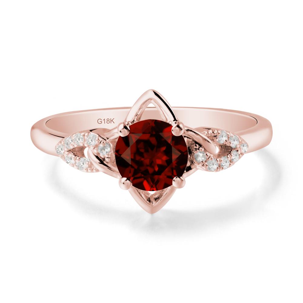 Round Garnet Ring with Geometric Line - LUO Jewelry #metal_18k rose gold