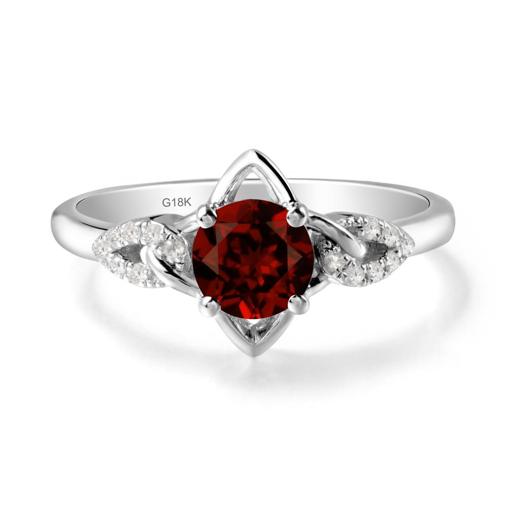 Round Garnet Ring with Geometric Line - LUO Jewelry #metal_18k white gold