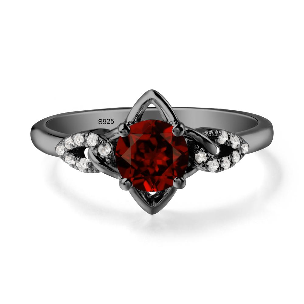 Round Garnet Ring with Geometric Line - LUO Jewelry #metal_black finish sterling silver