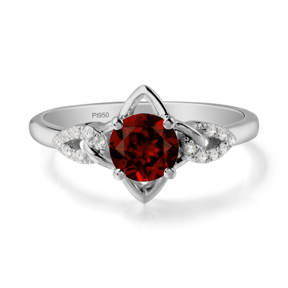 Round Garnet Ring with Geometric Line - LUO Jewelry #metal_platinum