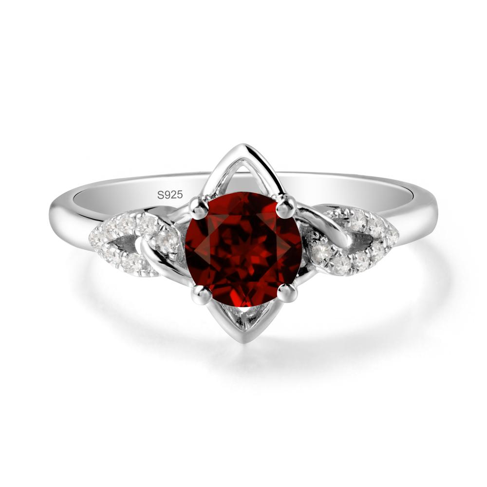 Round Garnet Ring with Geometric Line - LUO Jewelry #metal_sterling silver