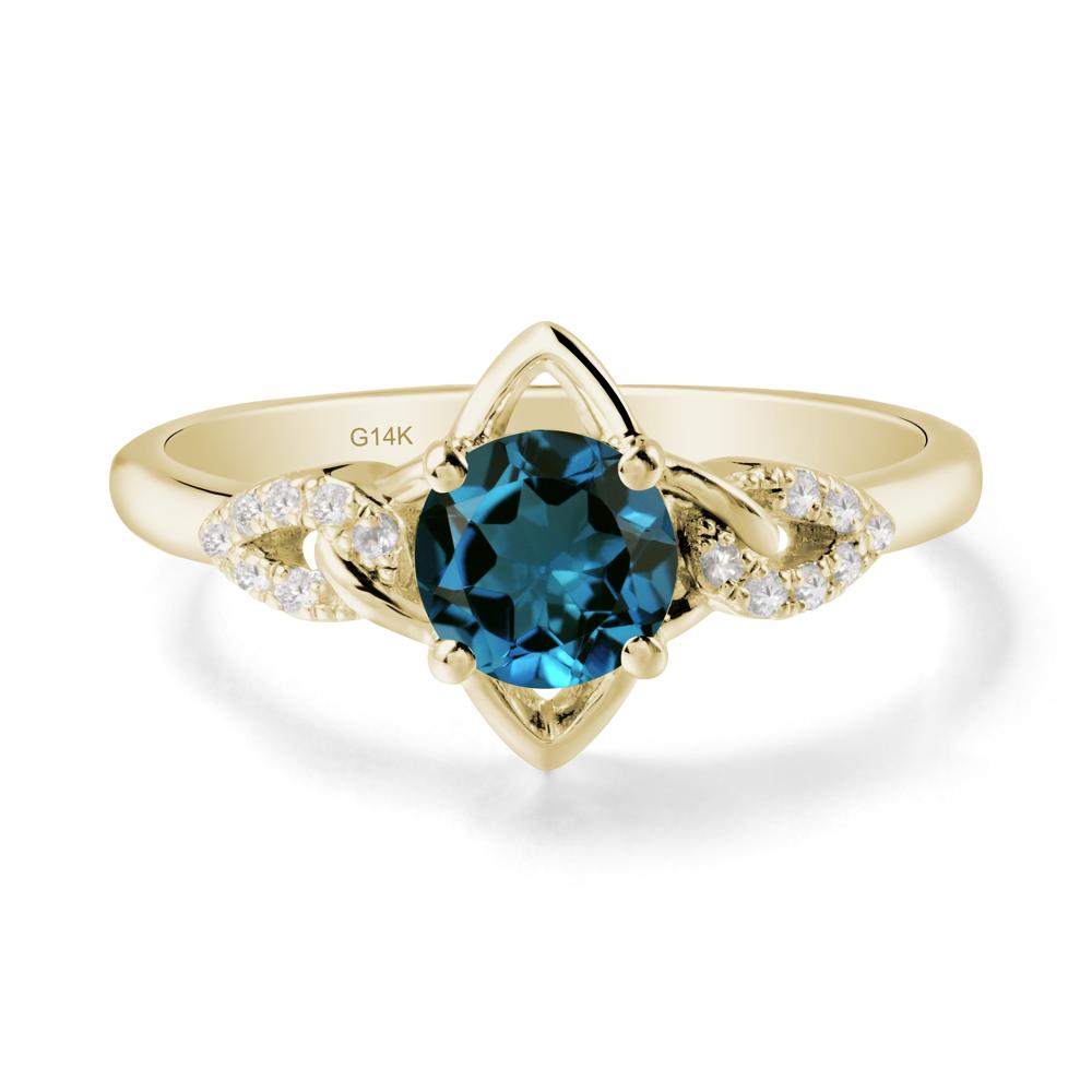 Round London Blue Topaz Ring with Geometric Line - LUO Jewelry #metal_14k yellow gold