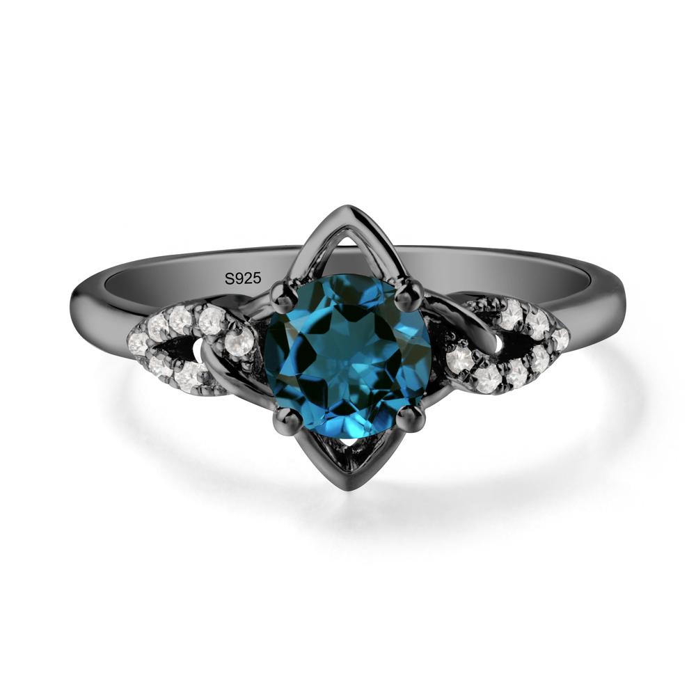 Round London Blue Topaz Ring with Geometric Line - LUO Jewelry #metal_black finish sterling silver