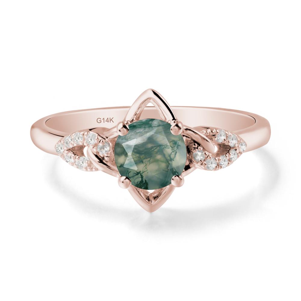 Round Moss Agate Ring with Celtic Knot - LUO Jewelry #metal_14k rose gold