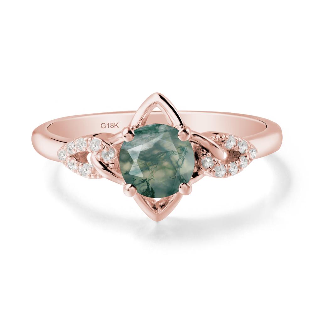 Round Moss Agate Ring with Celtic Knot - LUO Jewelry #metal_18k rose gold