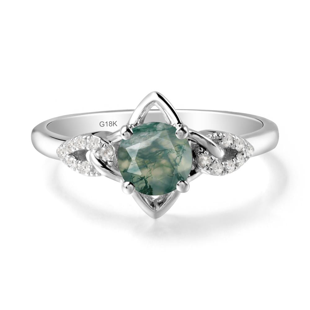 Round Moss Agate Ring with Celtic Knot - LUO Jewelry #metal_18k white gold