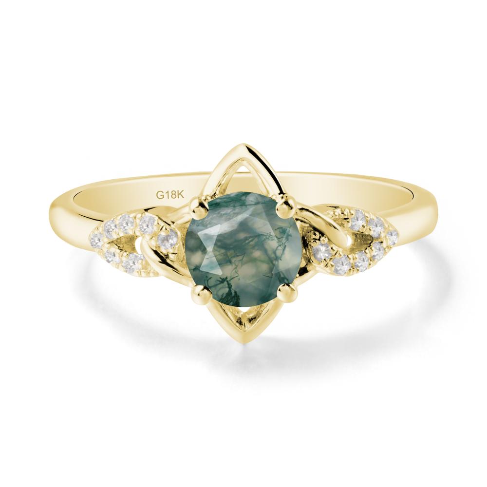 Round Moss Agate Ring with Celtic Knot - LUO Jewelry #metal_18k yellow gold