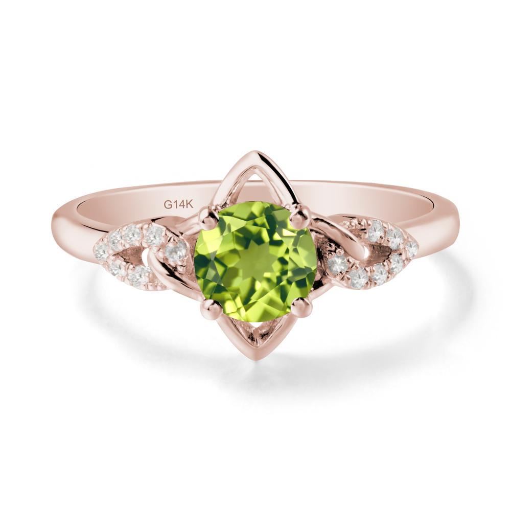 Round Peridot Ring with Geometric Line - LUO Jewelry #metal_14k rose gold