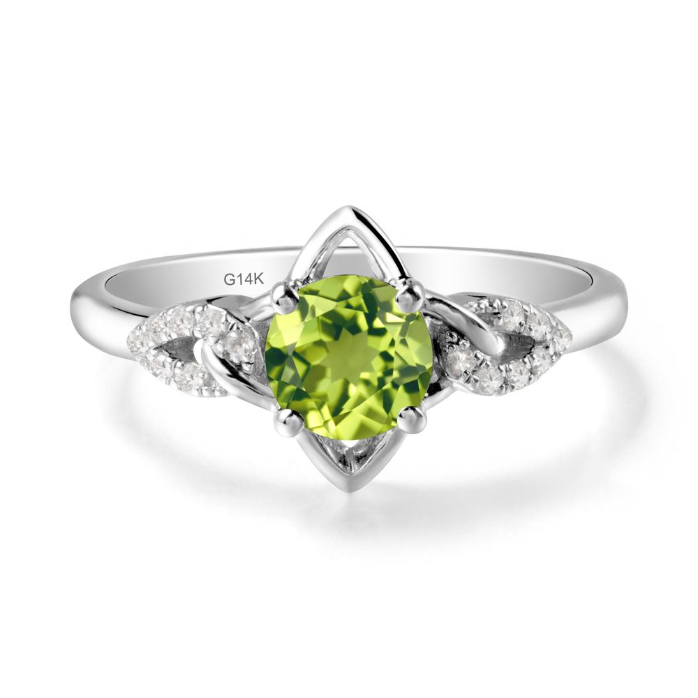 Round Peridot Ring with Geometric Line - LUO Jewelry #metal_14k white gold