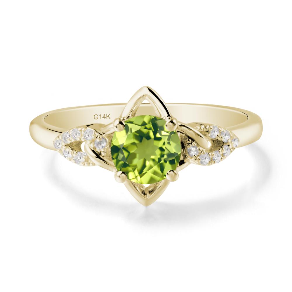 Round Peridot Ring with Geometric Line - LUO Jewelry #metal_14k yellow gold