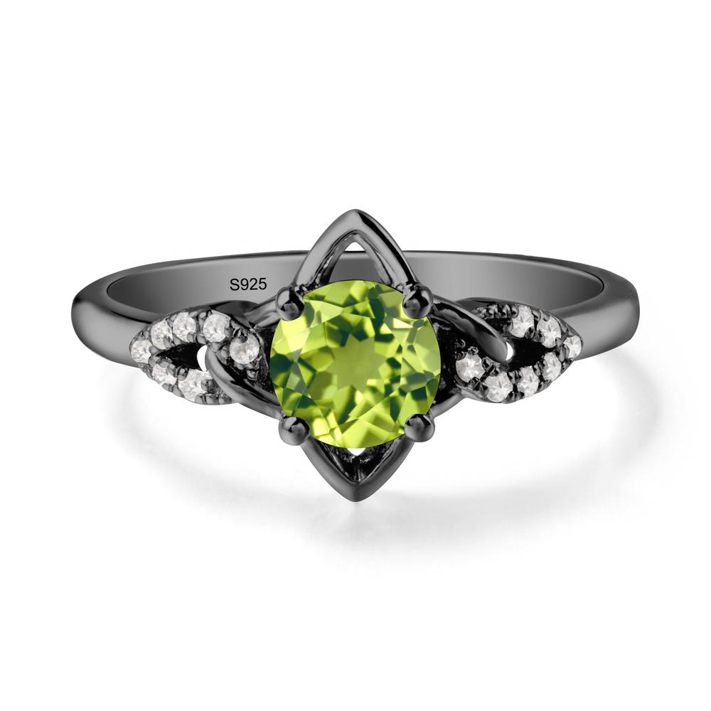 Round Peridot Ring with Geometric Line - LUO Jewelry #metal_black finish sterling silver