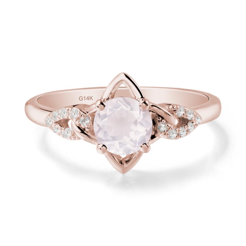 Floral Inspired Rose Quartz Ring with Leaves - LUO Jewelry #metal_14k rose gold