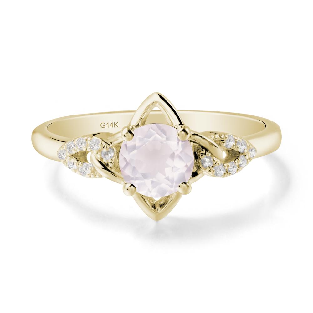Floral Inspired Rose Quartz Ring with Leaves - LUO Jewelry #metal_14k yellow gold