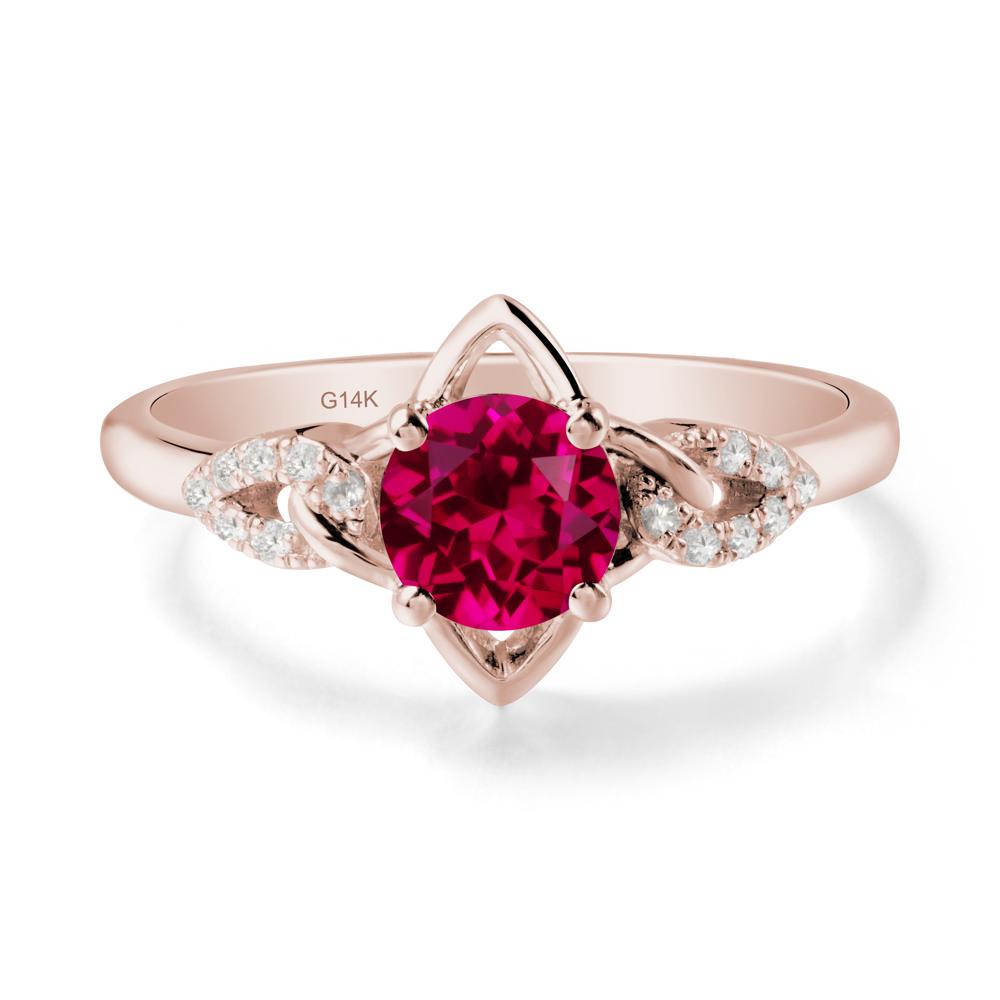 Round Ruby Ring with Geometric Line - LUO Jewelry #metal_14k rose gold