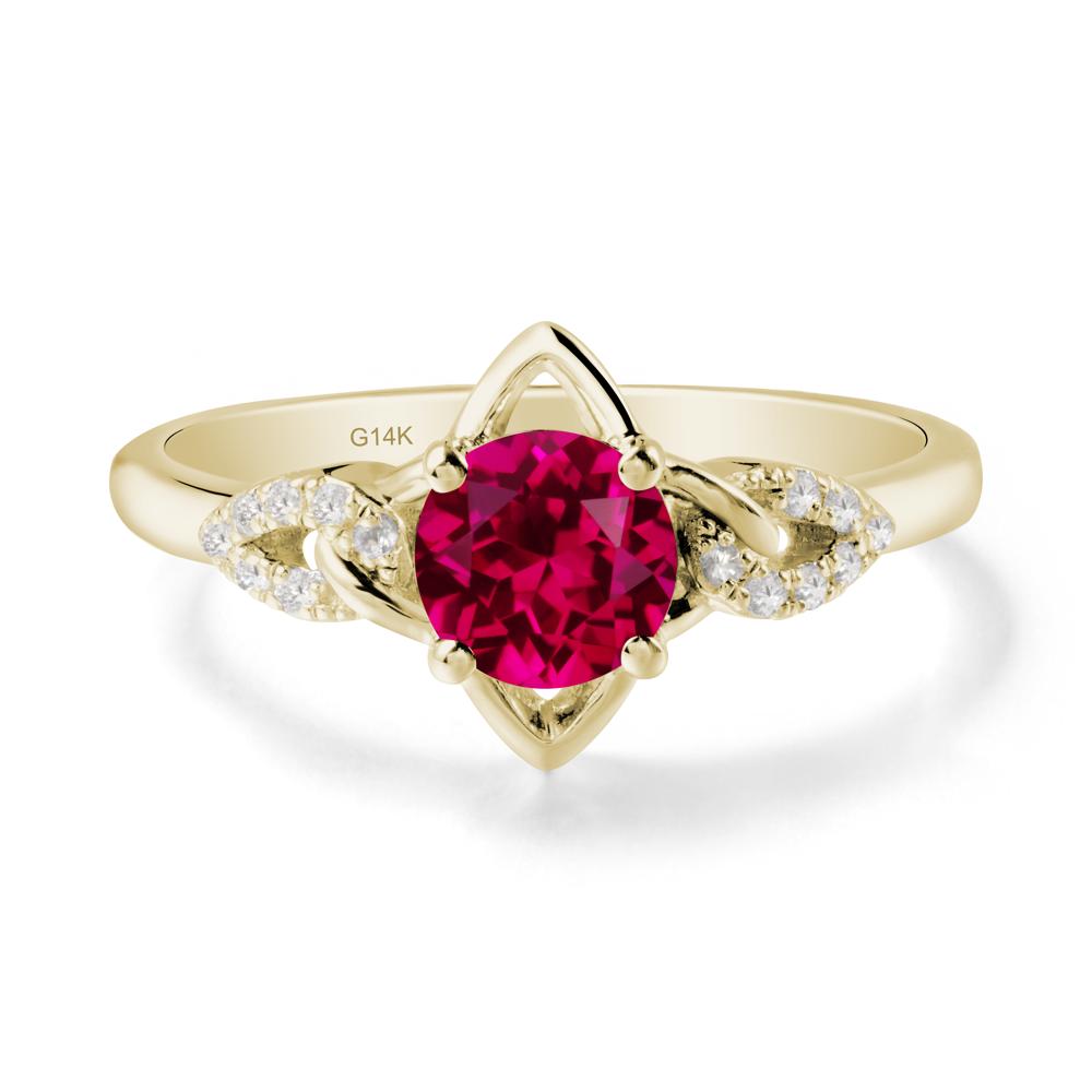 Round Ruby Ring with Geometric Line - LUO Jewelry #metal_14k yellow gold