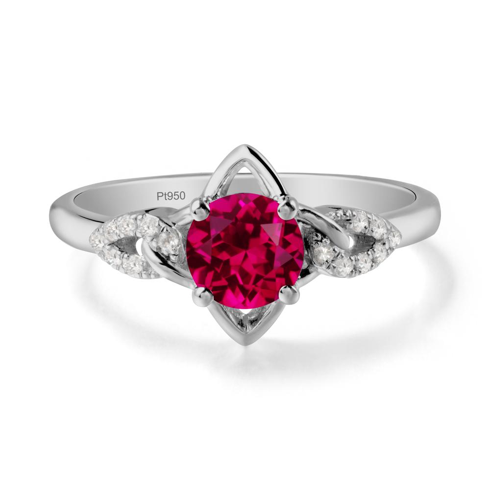 Round Ruby Ring with Geometric Line - LUO Jewelry #metal_platinum
