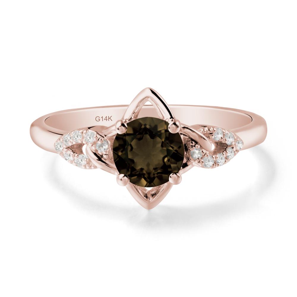 Round Smoky Quartz Ring with Geometric Line - LUO Jewelry #metal_14k rose gold