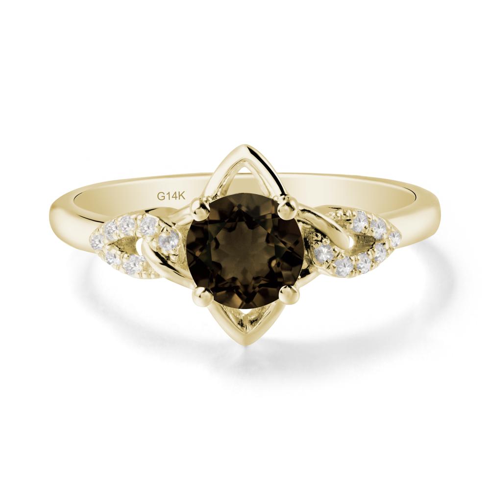 Round Smoky Quartz Ring with Geometric Line - LUO Jewelry #metal_14k yellow gold