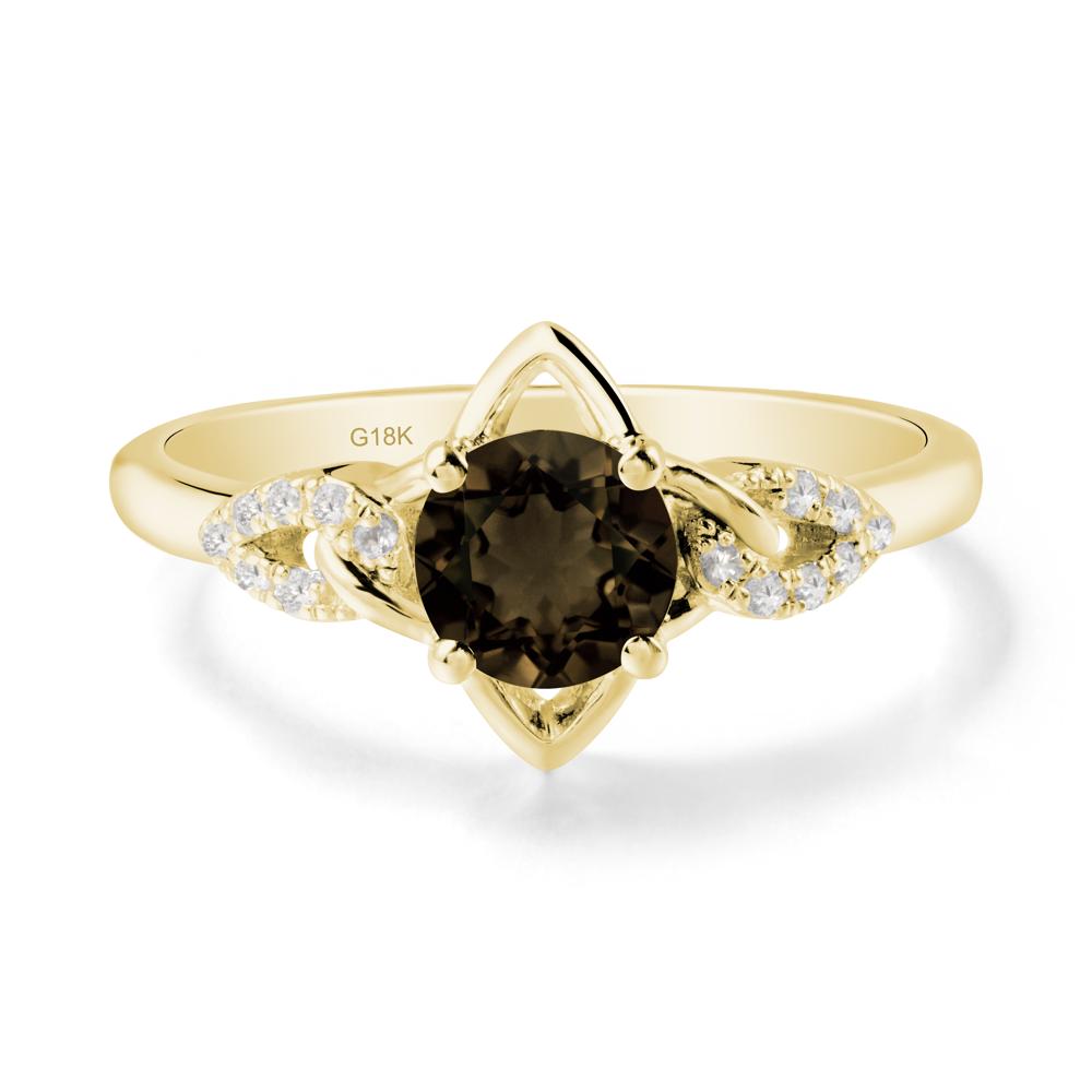 Round Smoky Quartz Ring with Geometric Line - LUO Jewelry #metal_18k yellow gold