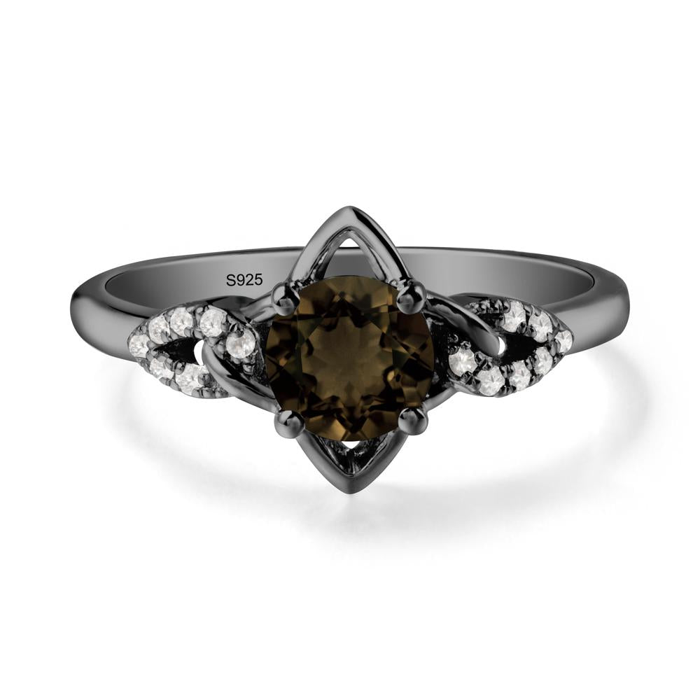 Round Smoky Quartz Ring with Geometric Line - LUO Jewelry #metal_black finish sterling silver
