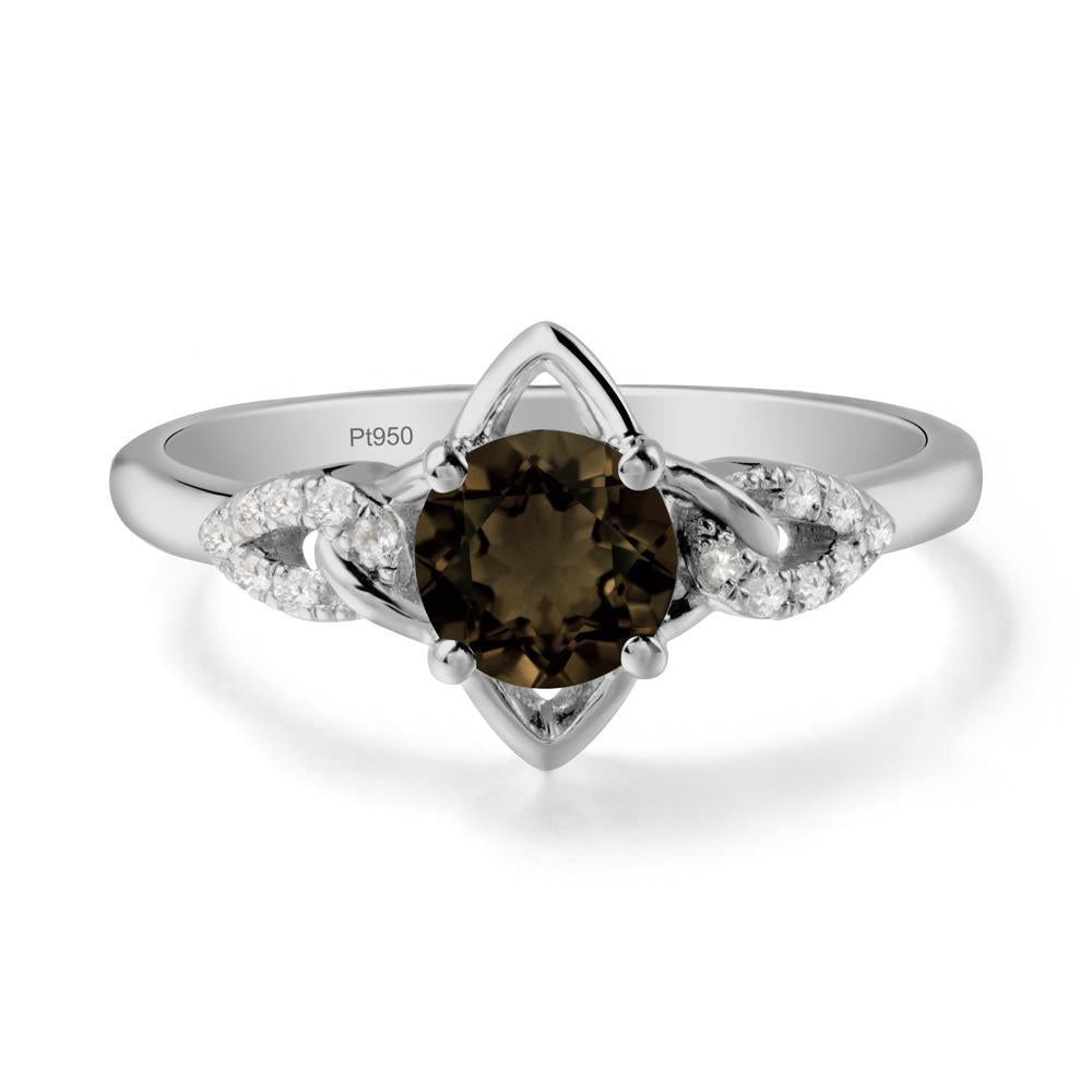 Round Smoky Quartz Ring with Geometric Line - LUO Jewelry #metal_platinum