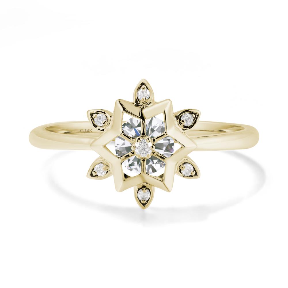 Bezel Setting Flower Cubic Zirconia Ring - LUO Jewelry #metal_14k yellow gold
