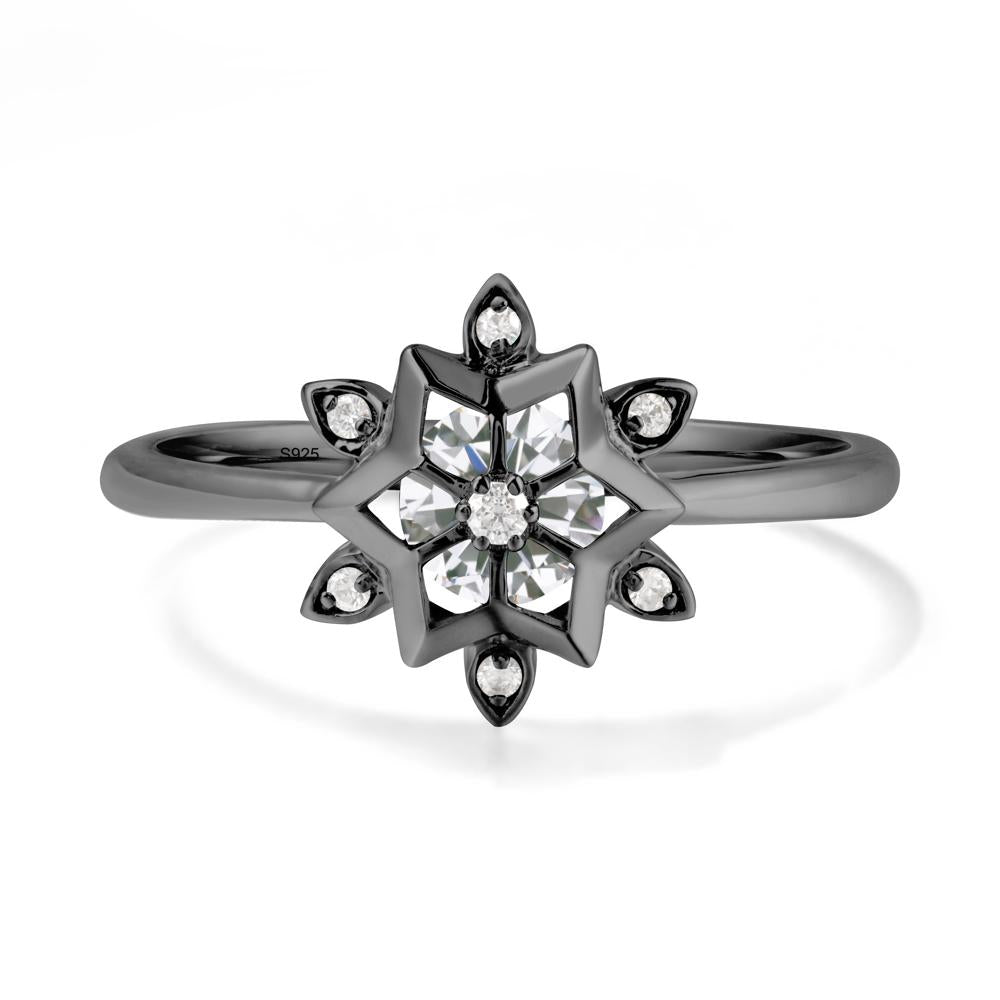 Bezel Setting Flower Cubic Zirconia Ring - LUO Jewelry #metal_black finish sterling silver