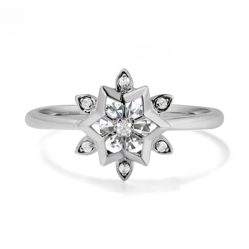 Bezel Setting Flower Cubic Zirconia Ring - LUO Jewelry #metal_platinum