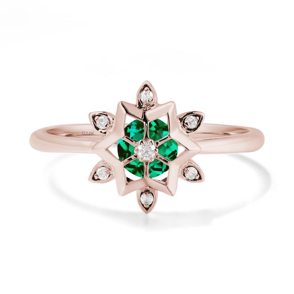 Bezel Setting Flower Emerald Ring - LUO Jewelry #metal_14k rose gold