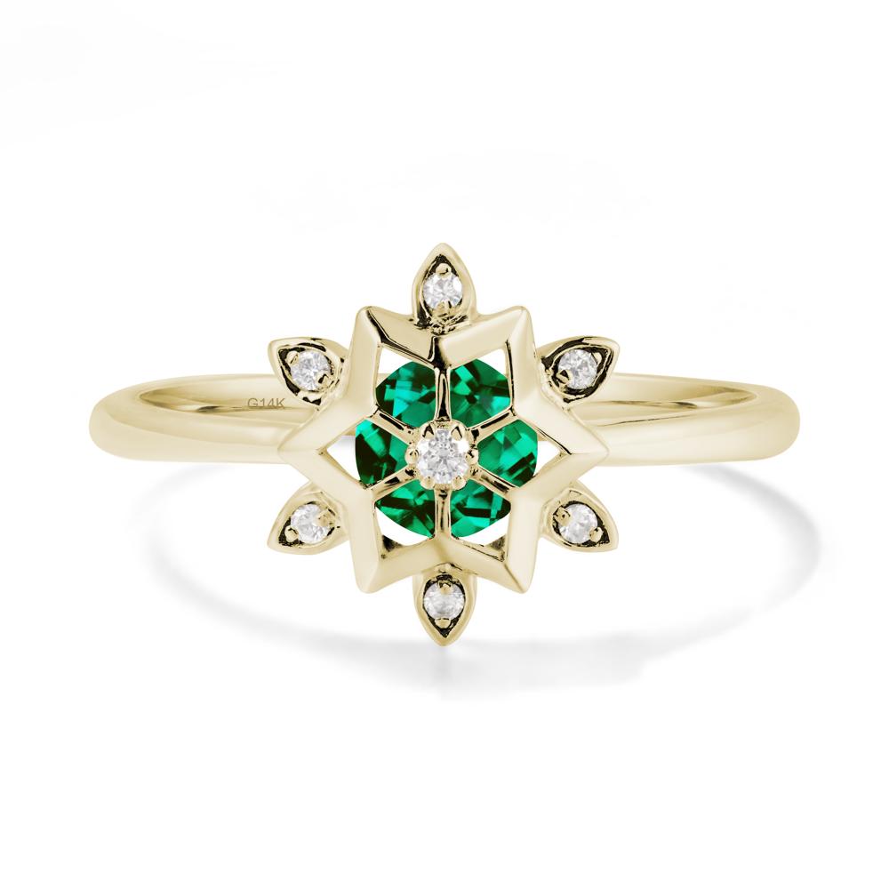 Bezel Setting Flower Emerald Ring - LUO Jewelry #metal_14k yellow gold